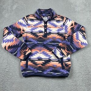 Cinch Southwestern Fleece Pullover Womens Small Purple Orange Aztec Snap Mock